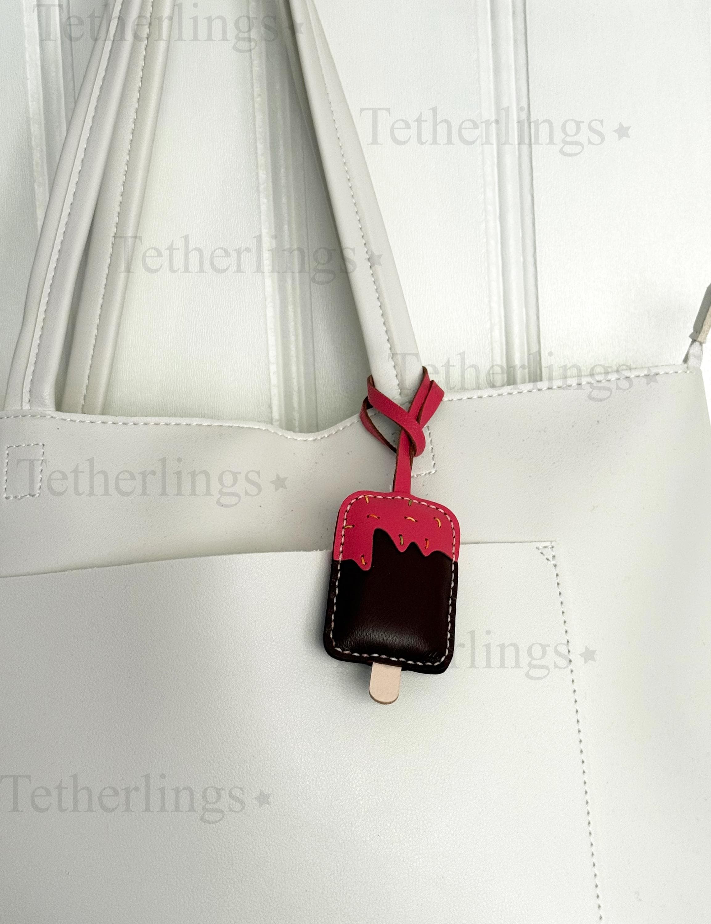 Popsicle Ice Cream Genuine Leather Charm, Handmade Bag Purse Backpack Key Chain