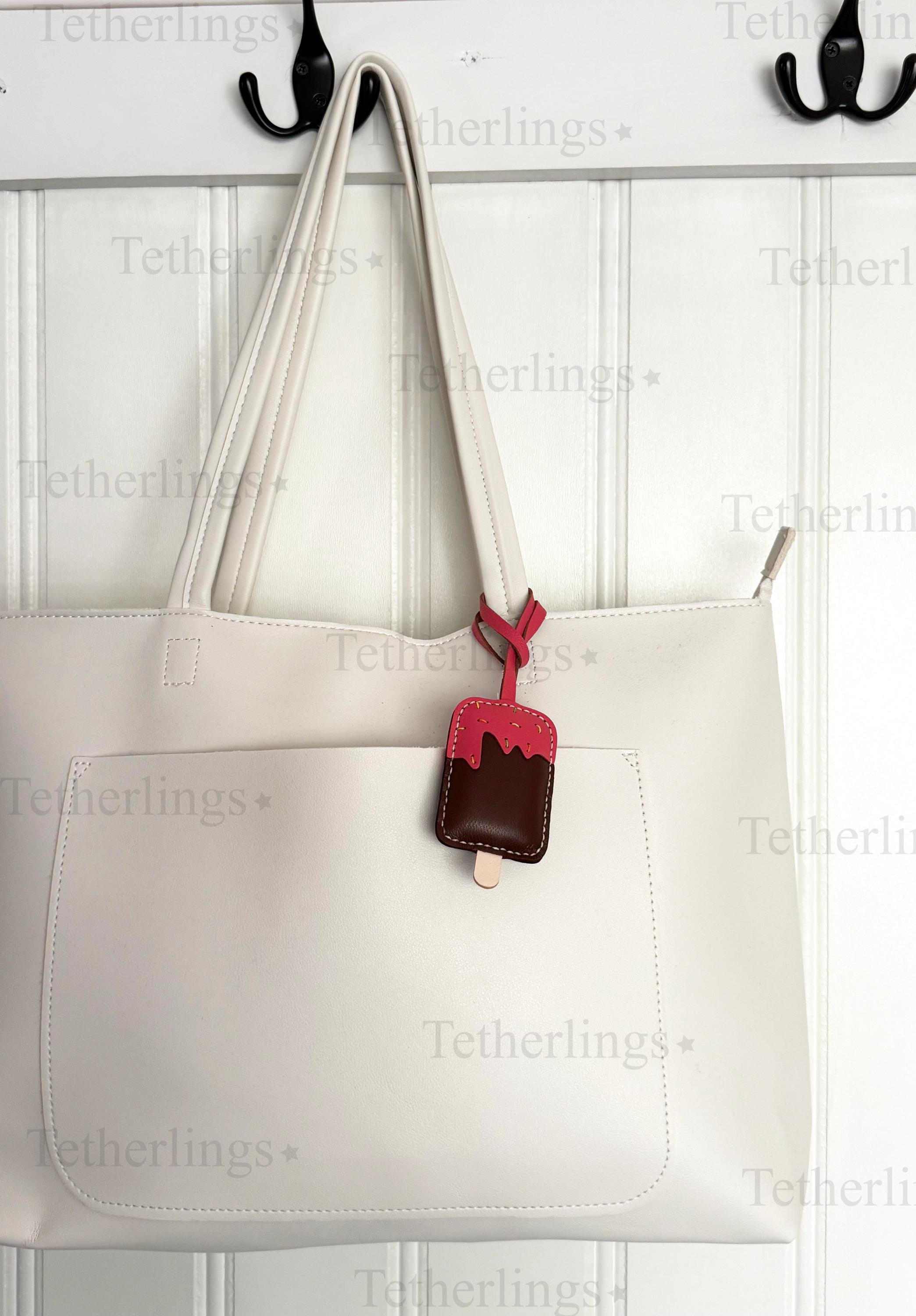 Popsicle Ice Cream Genuine Leather Charm, Handmade Bag Purse Backpack Key Chain