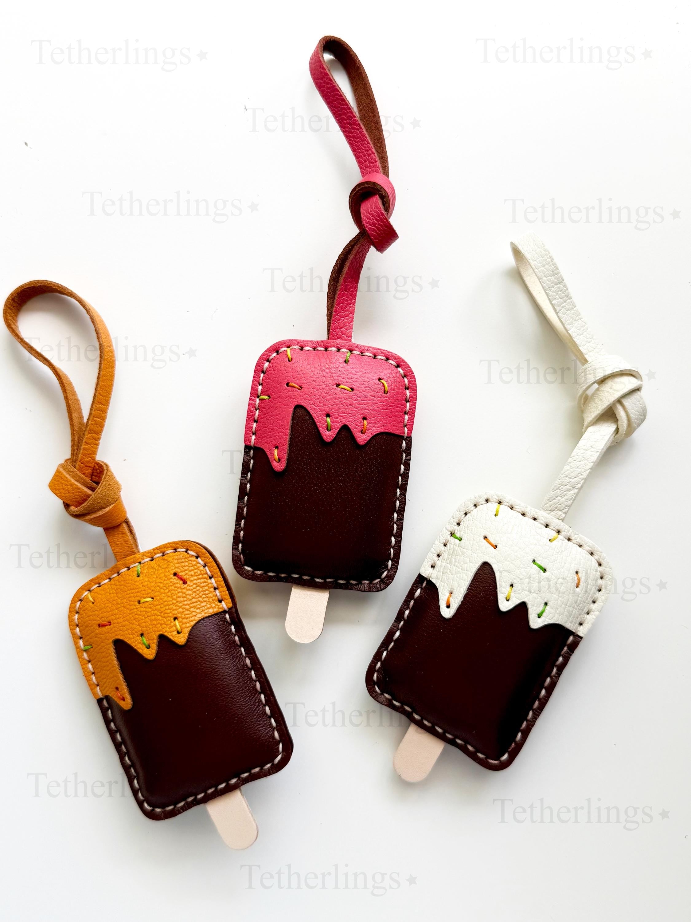 Popsicle Ice Cream Genuine Leather Charm, Handmade Bag Purse Backpack Key Chain