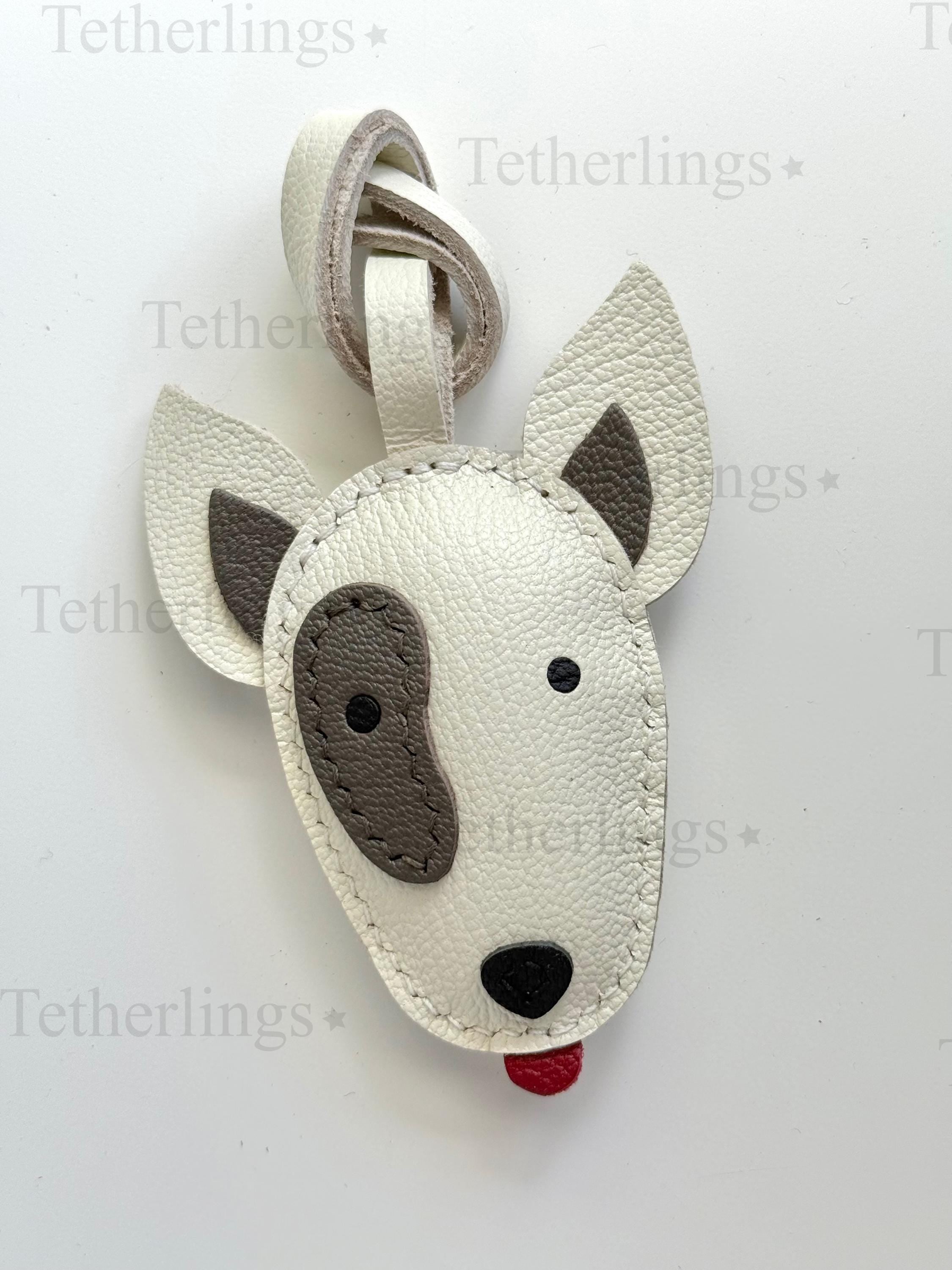 Bull Terrier Dog Leather Charm, Handmade Bag Purse Backpack Key Chain