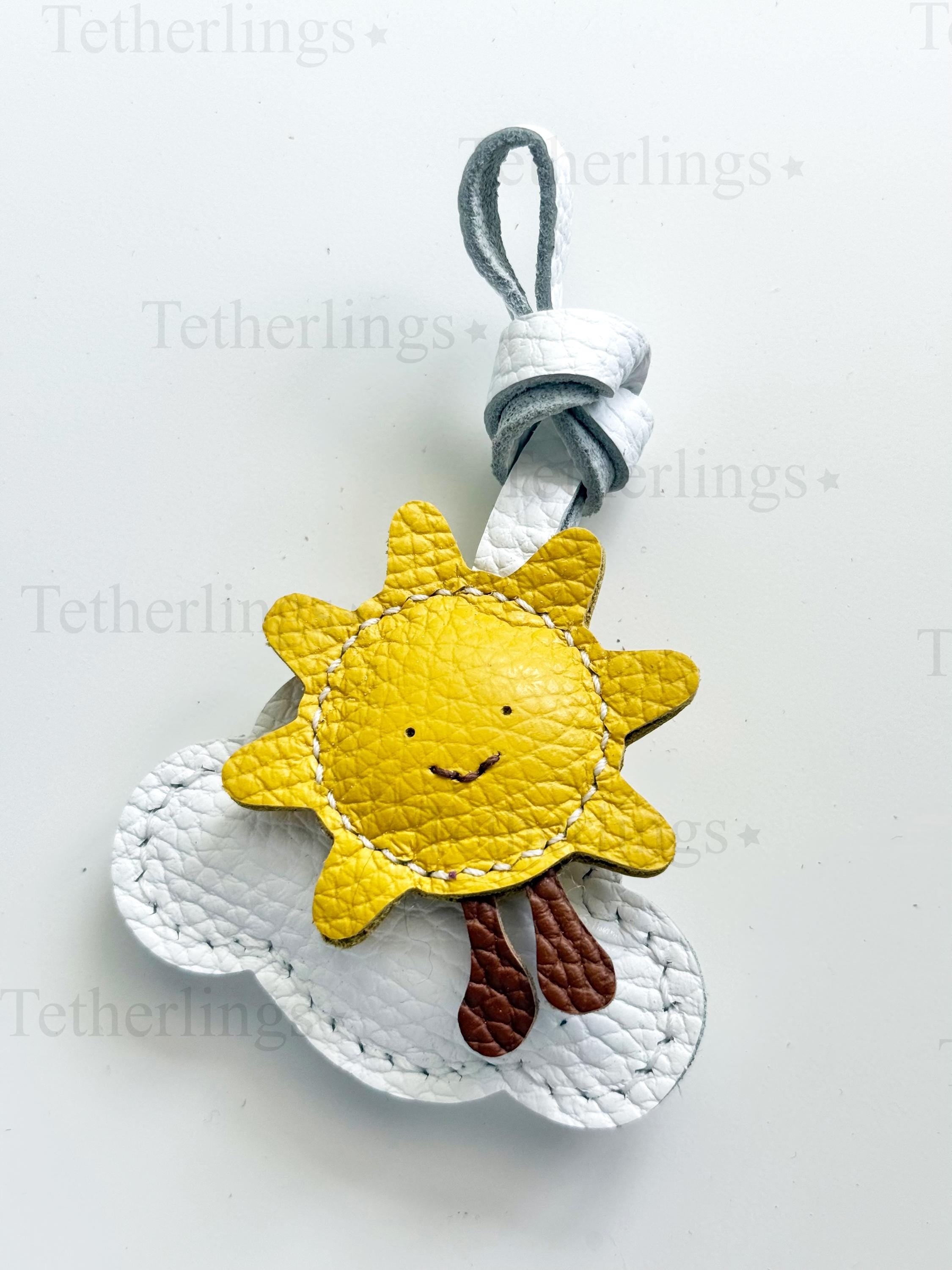 Happy Sunshine Cloud Leather Charm, Handmade Bag Purse Backpack Key Chain