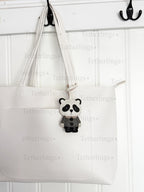 Cute Panda Bear Genuine Leather bag Charm, Handmade Backpack Purse Pendant