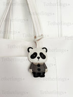 Cute Panda Bear Genuine Leather bag Charm, Handmade Backpack Purse Pendant