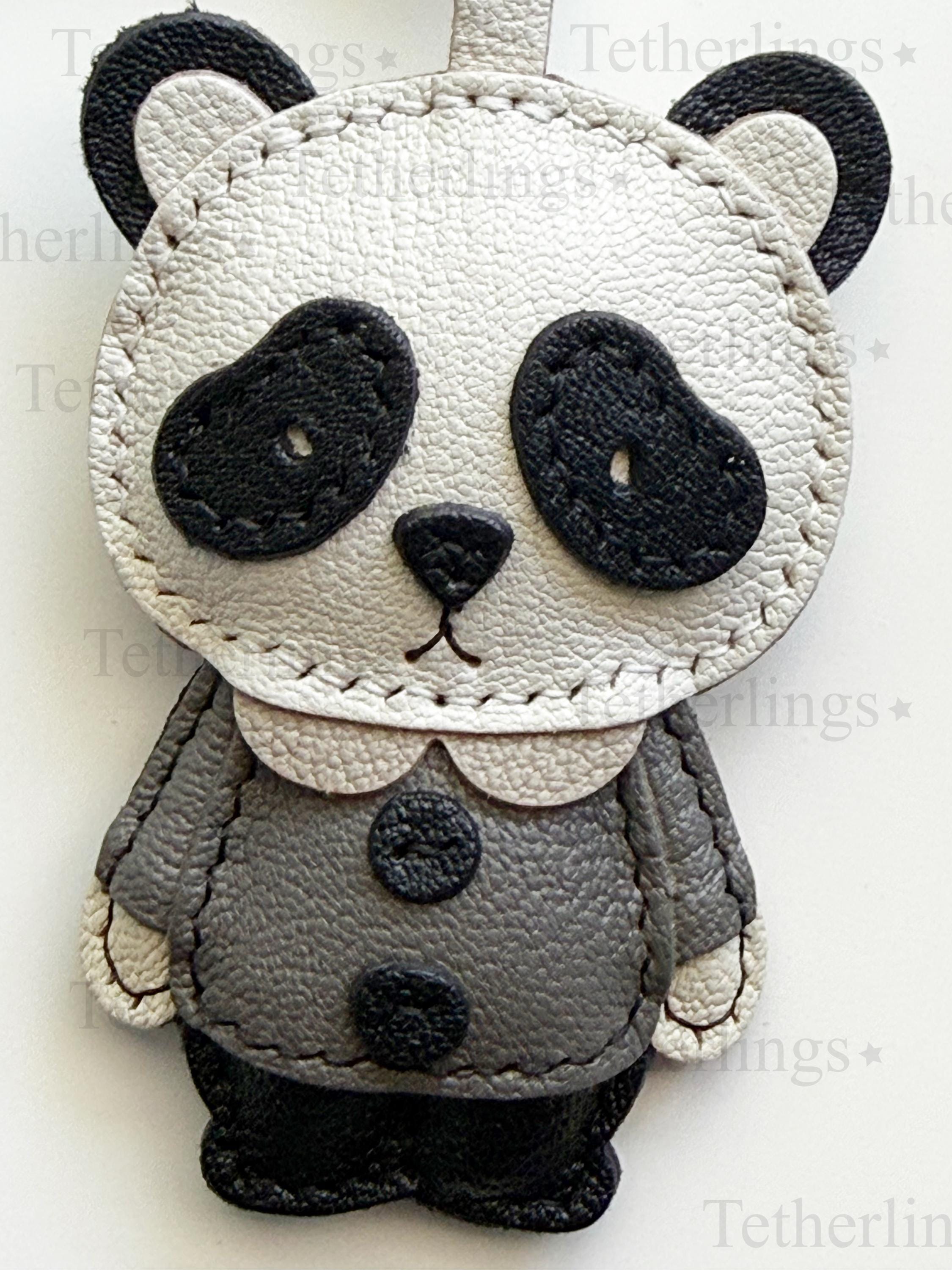 Cute Panda Bear Genuine Leather bag Charm, Handmade Backpack Purse Pendant