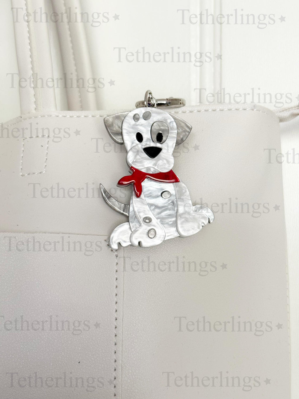 Acrylic White Spotted Dog Pendant Brooch and Keychain
