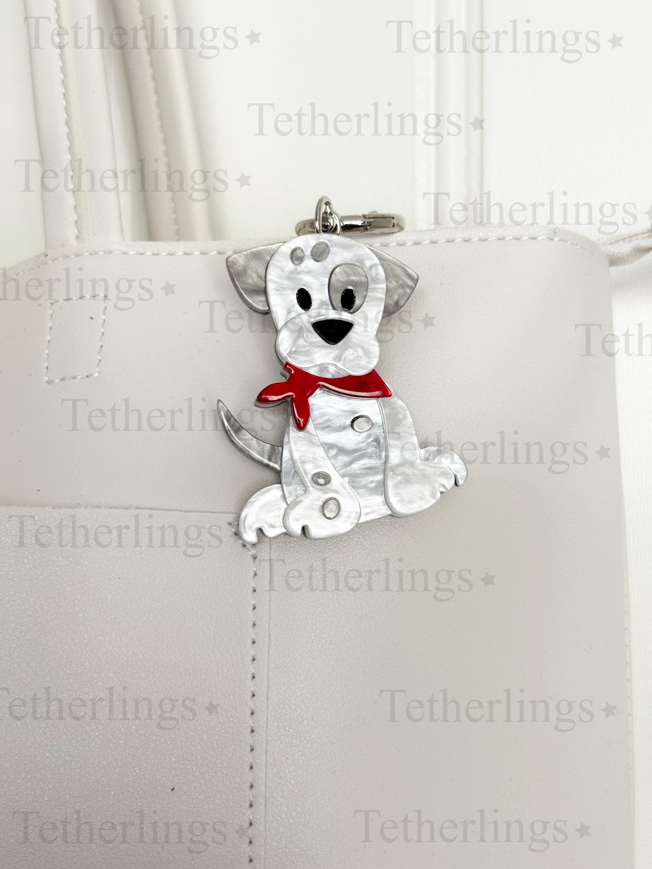 Acrylic White Spotted Dog Pendant Brooch and Keychain
