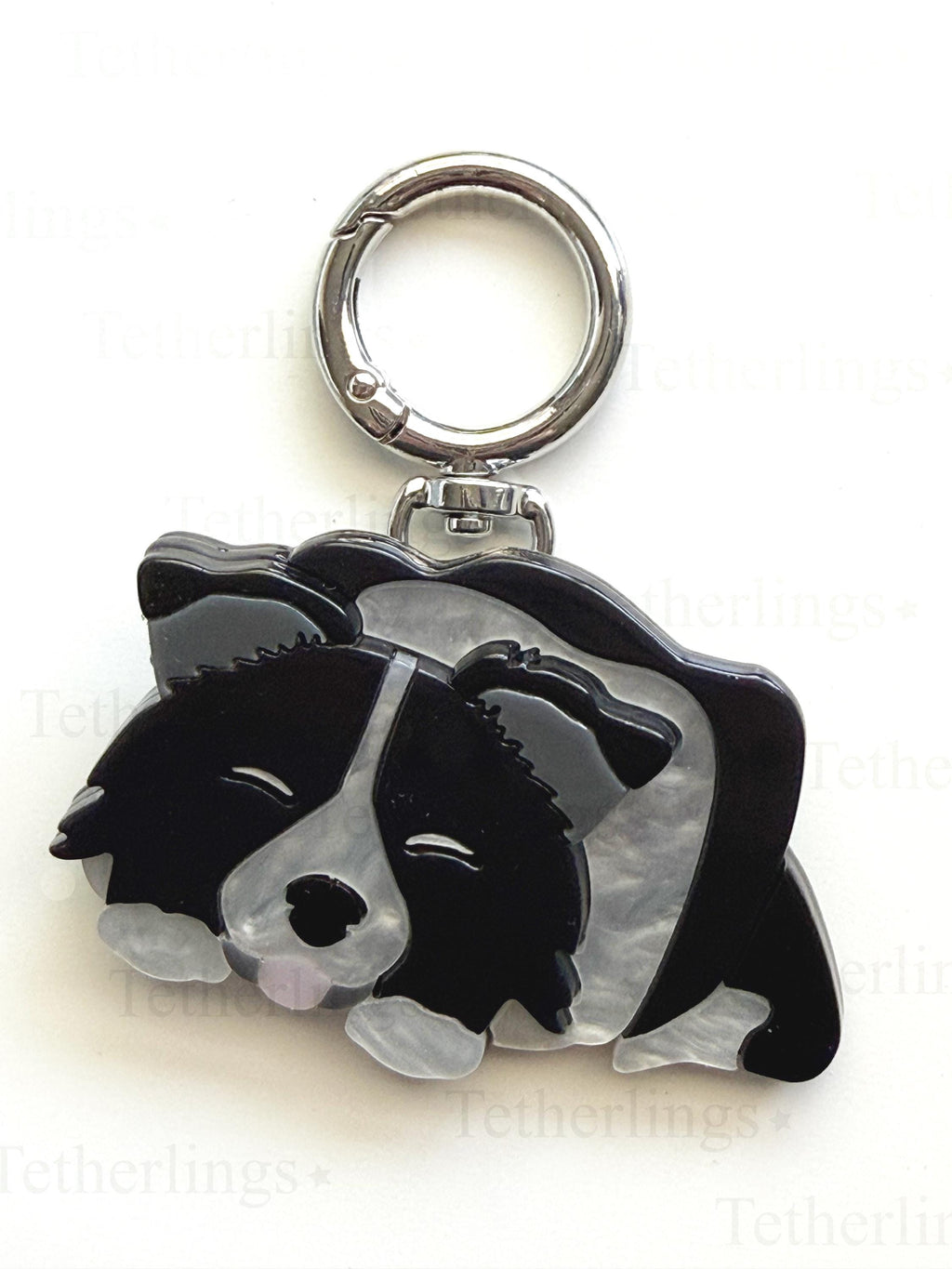 Acrylic Border Collie Black and White Dog Puppy Pendant Brooch and Keychain
