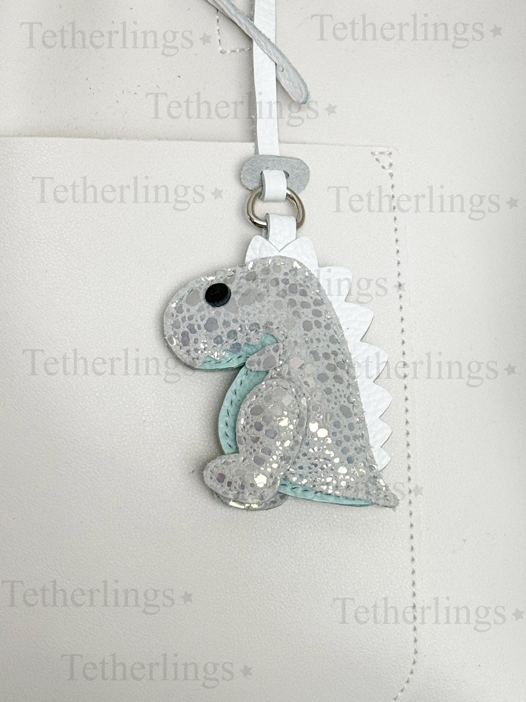 EXCLUSIVE Color! Opal Rexling Dinosaur Genuine Leather Charm, Handmade Bag Purse Backpack Key Chain
