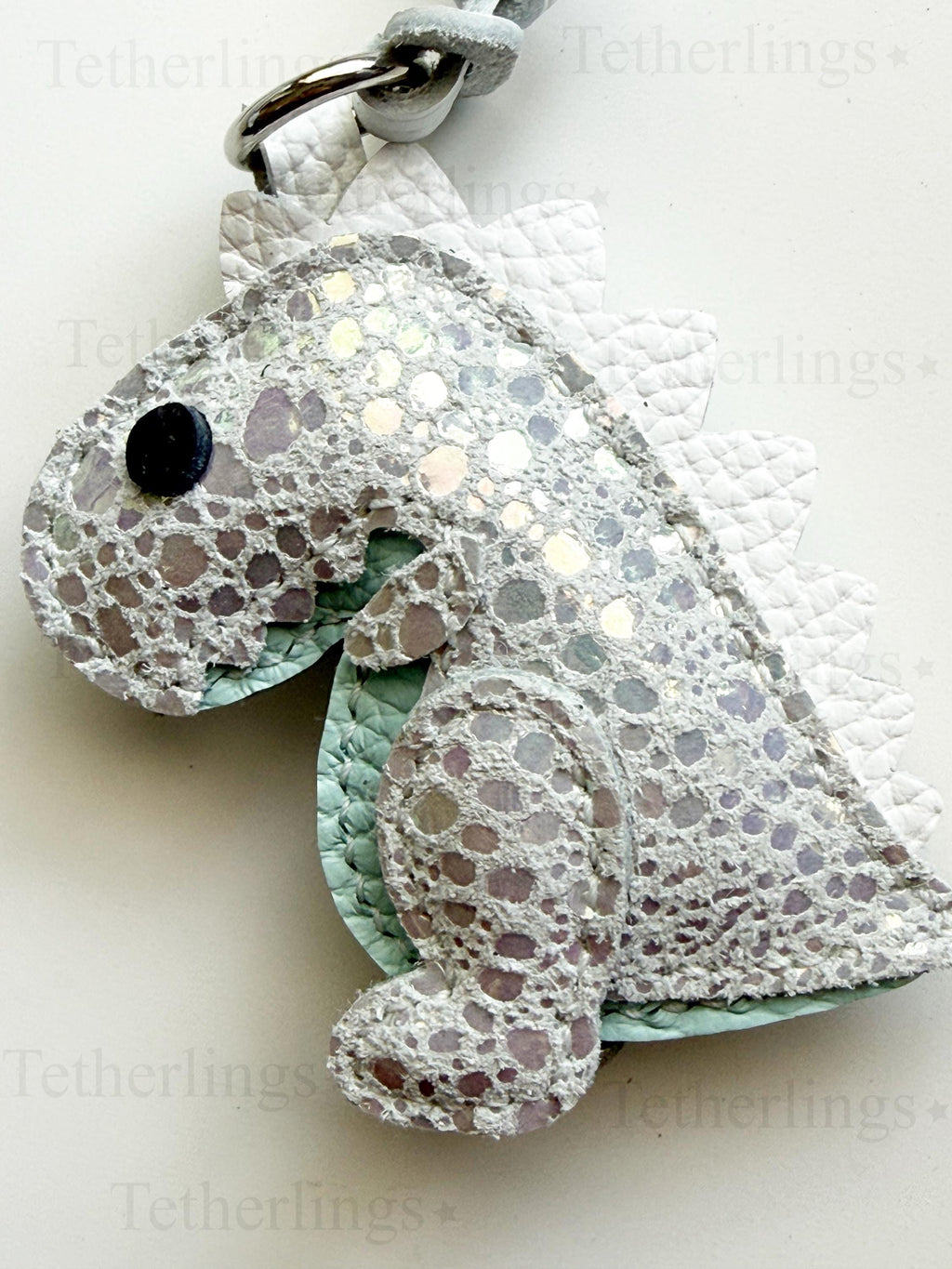 EXCLUSIVE Color! Opal Rexling Dinosaur Genuine Leather Charm, Handmade Bag Purse Backpack Key Chain