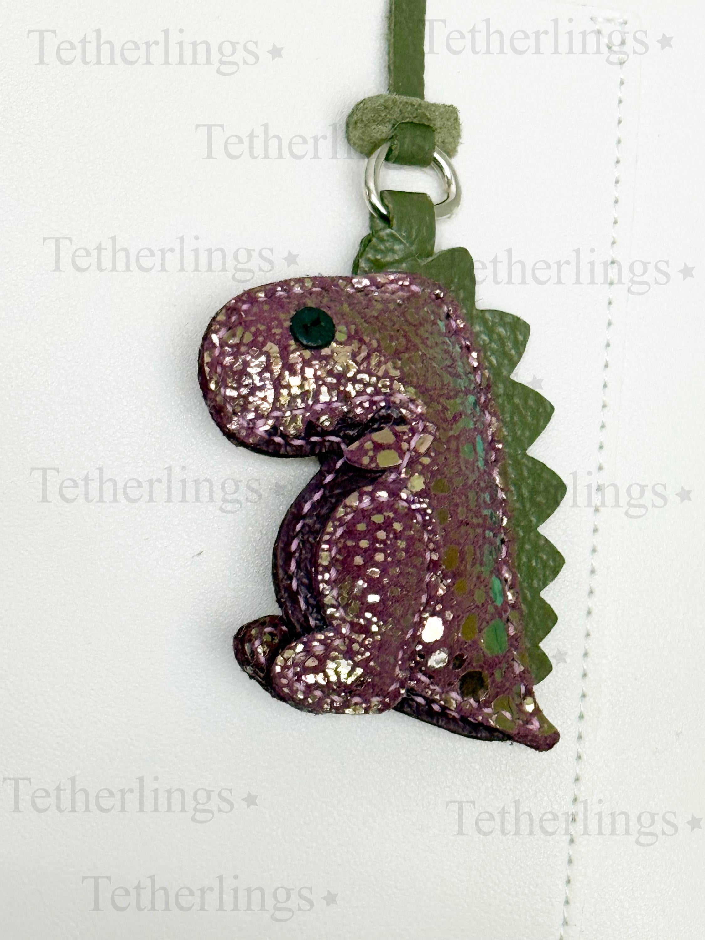 EXCLUSIVE Color! Plum Thistle Rexling Dinosaur Genuine Leather Charm, Handmade Bag Purse Backpack Key Chain