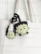 Frankling & Bride Bag Pendant | Handmade Leather Halloween Bag Keychain | Gothic Purse Charm | Cute Monster Keychain