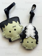 Frankling & Bride Bag Pendant | Handmade Leather Halloween Bag Keychain | Gothic Purse Charm | Cute Monster Keychain