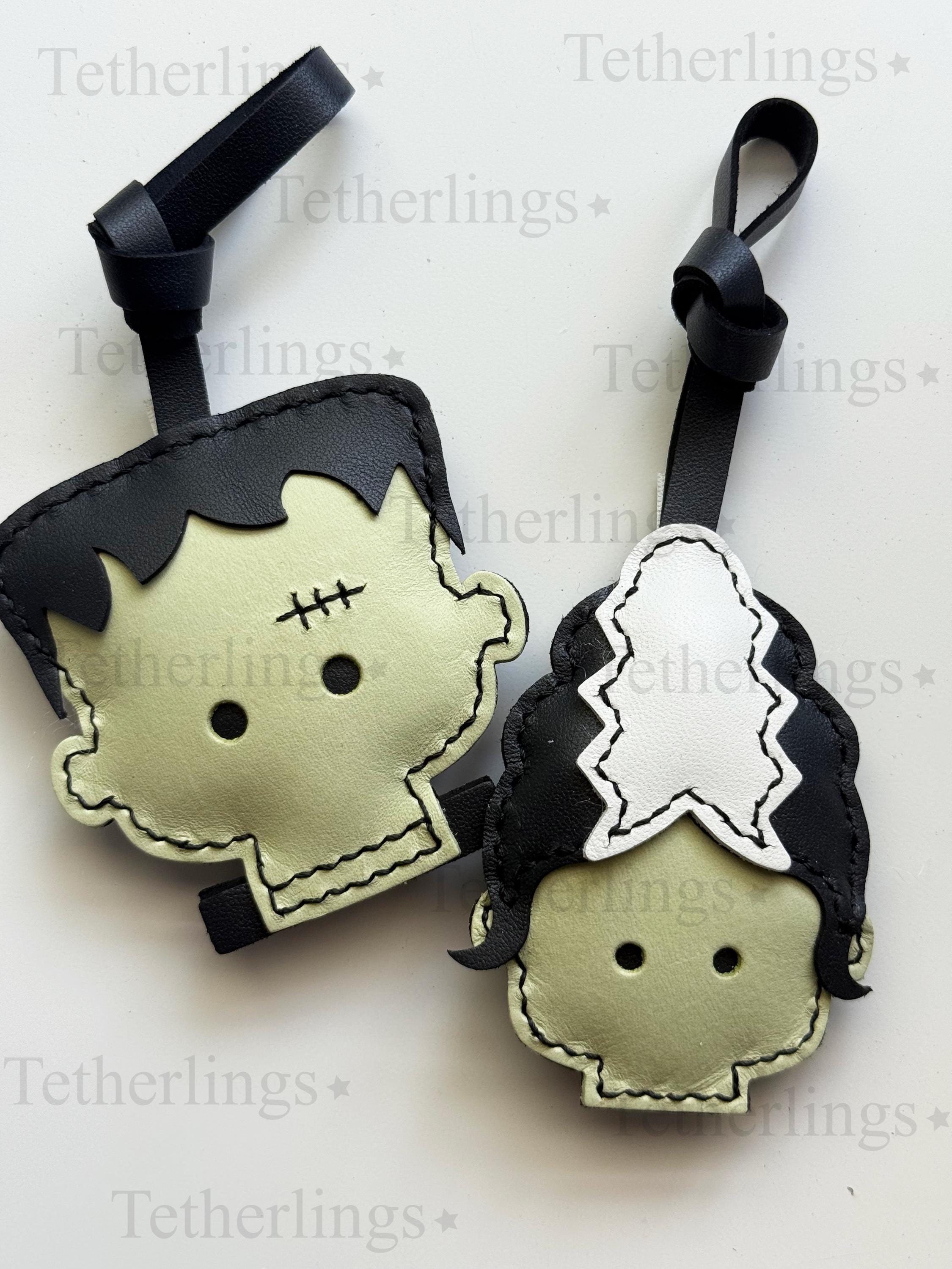 Frankling & Bride Bag Pendant | Handmade Leather Halloween Bag Keychain | Gothic Purse Charm | Cute Monster Keychain