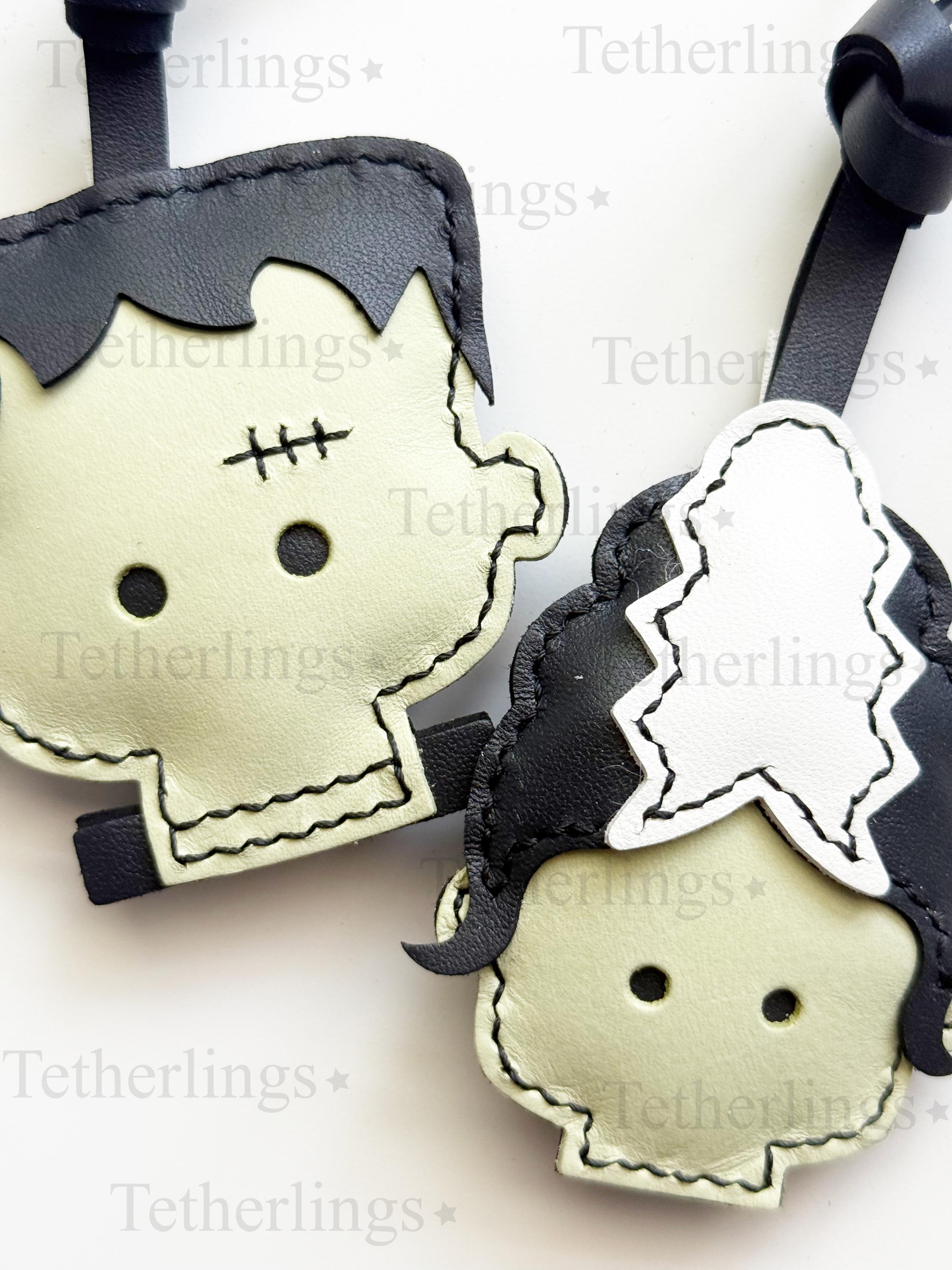 Frankling & Bride Bag Pendant | Handmade Leather Halloween Bag Keychain | Gothic Purse Charm | Cute Monster Keychain