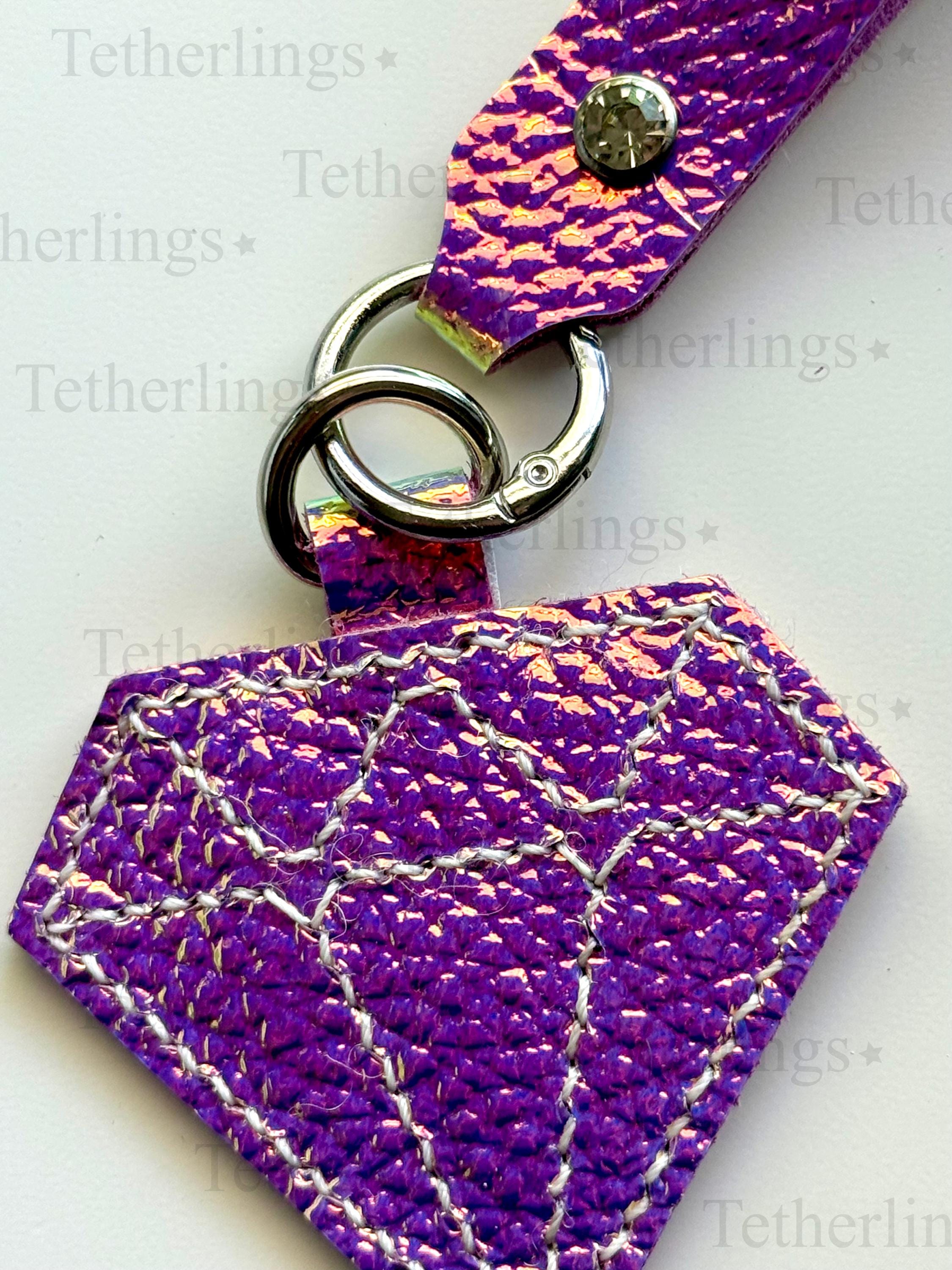Iridescent Diamond and Wrist Strap Genuine Leather Charm, Handmade Bag Purse Backpack Key Chain