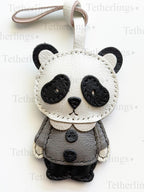 Cute Panda Bear Genuine Leather bag Charm, Handmade Backpack Purse Pendant