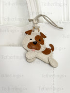 Cute Spotted Puppy Dog Black and White or Brown Leather Charm, Handmade Bag Purse Backpack Key Chain