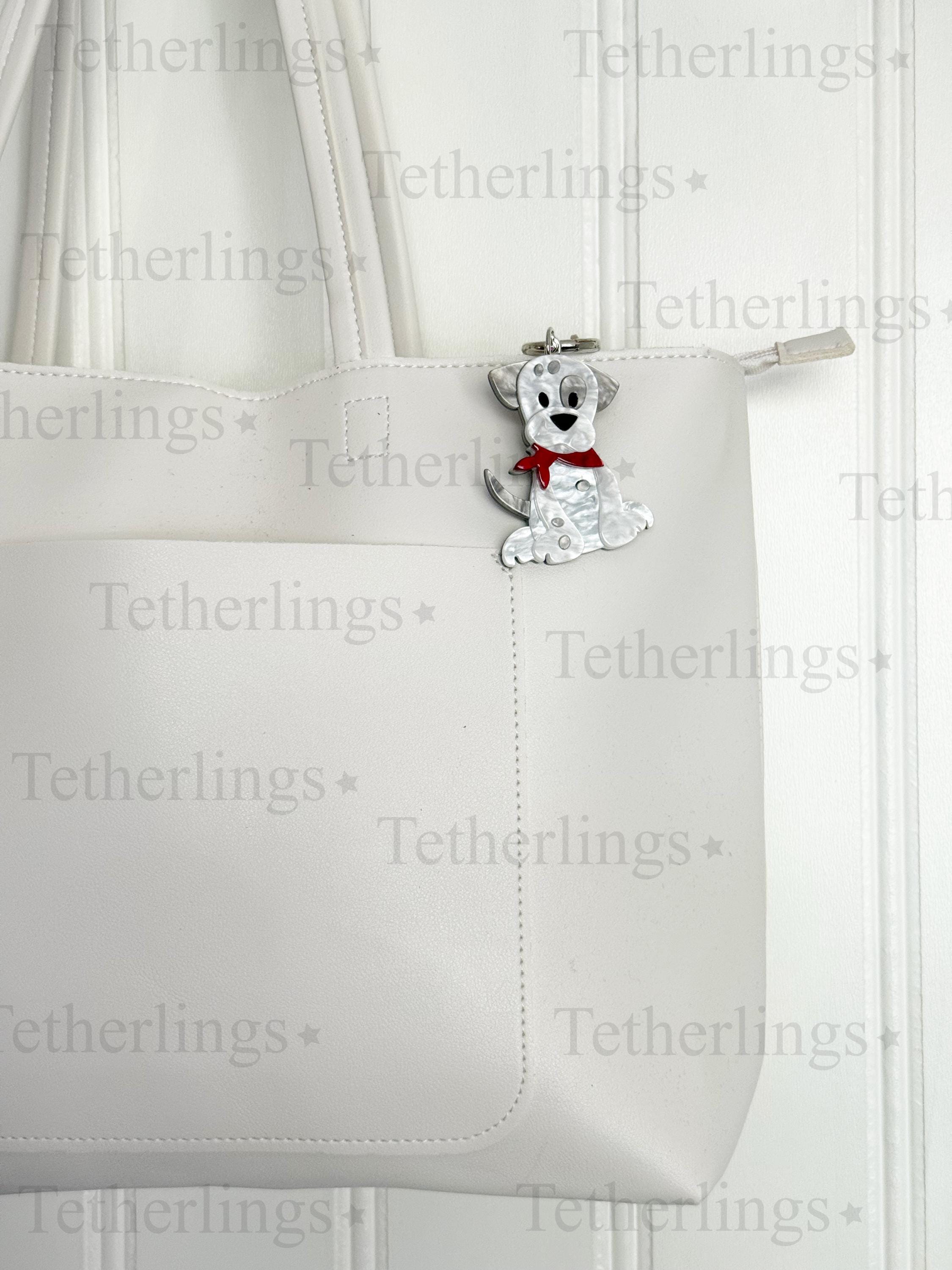 Acrylic White Spotted Dog Pendant Brooch and Keychain