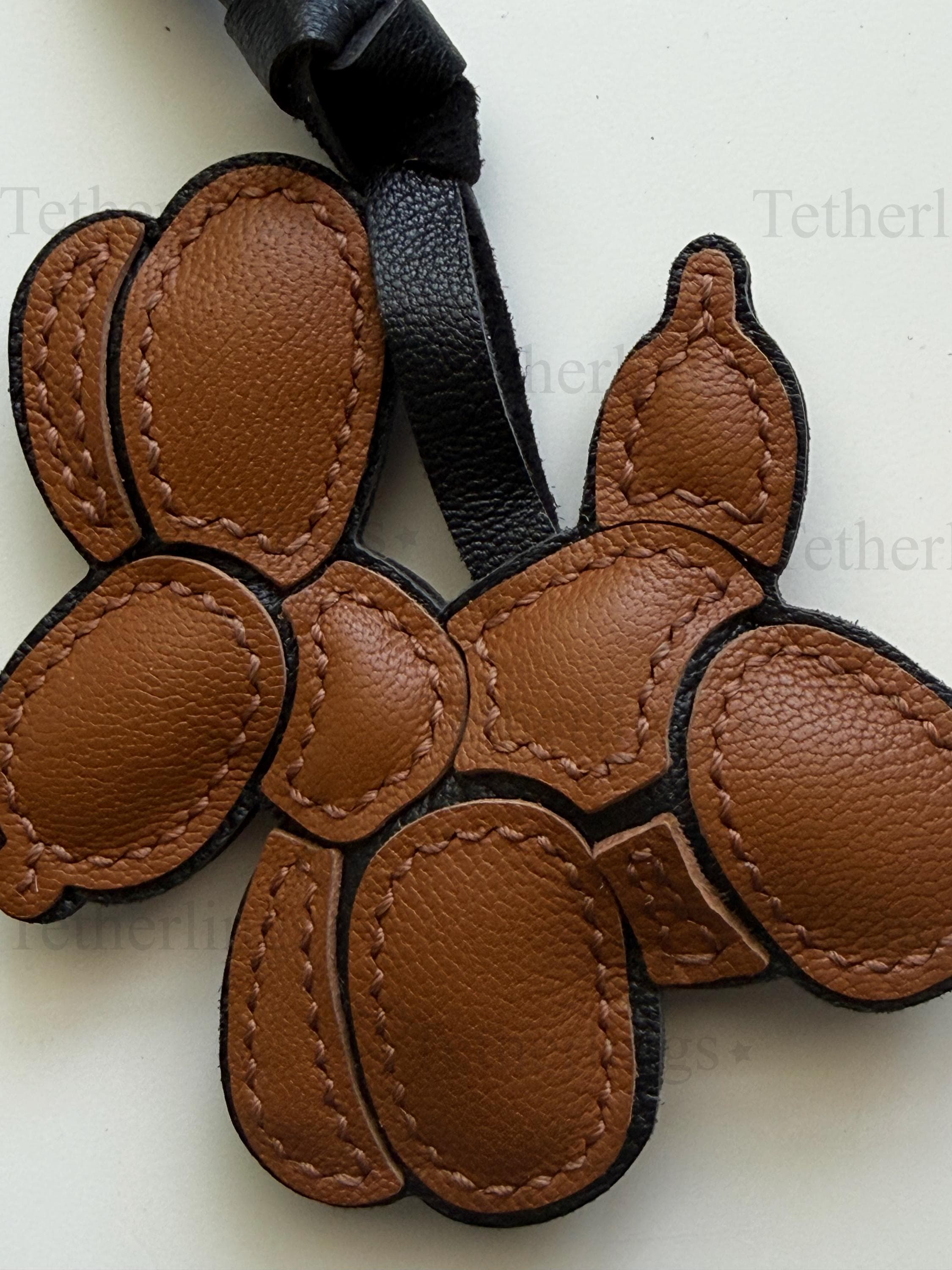 Brown Balloon Dogs Genuine Leather Charm, Handmade Bag Purse Backpack Key Chain