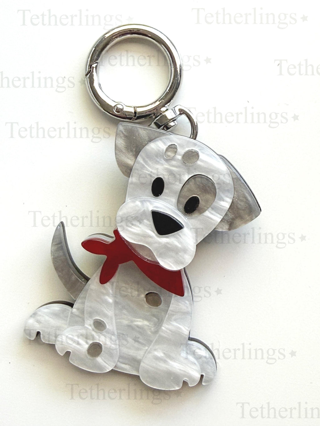 Acrylic White Spotted Dog Pendant Brooch and Keychain