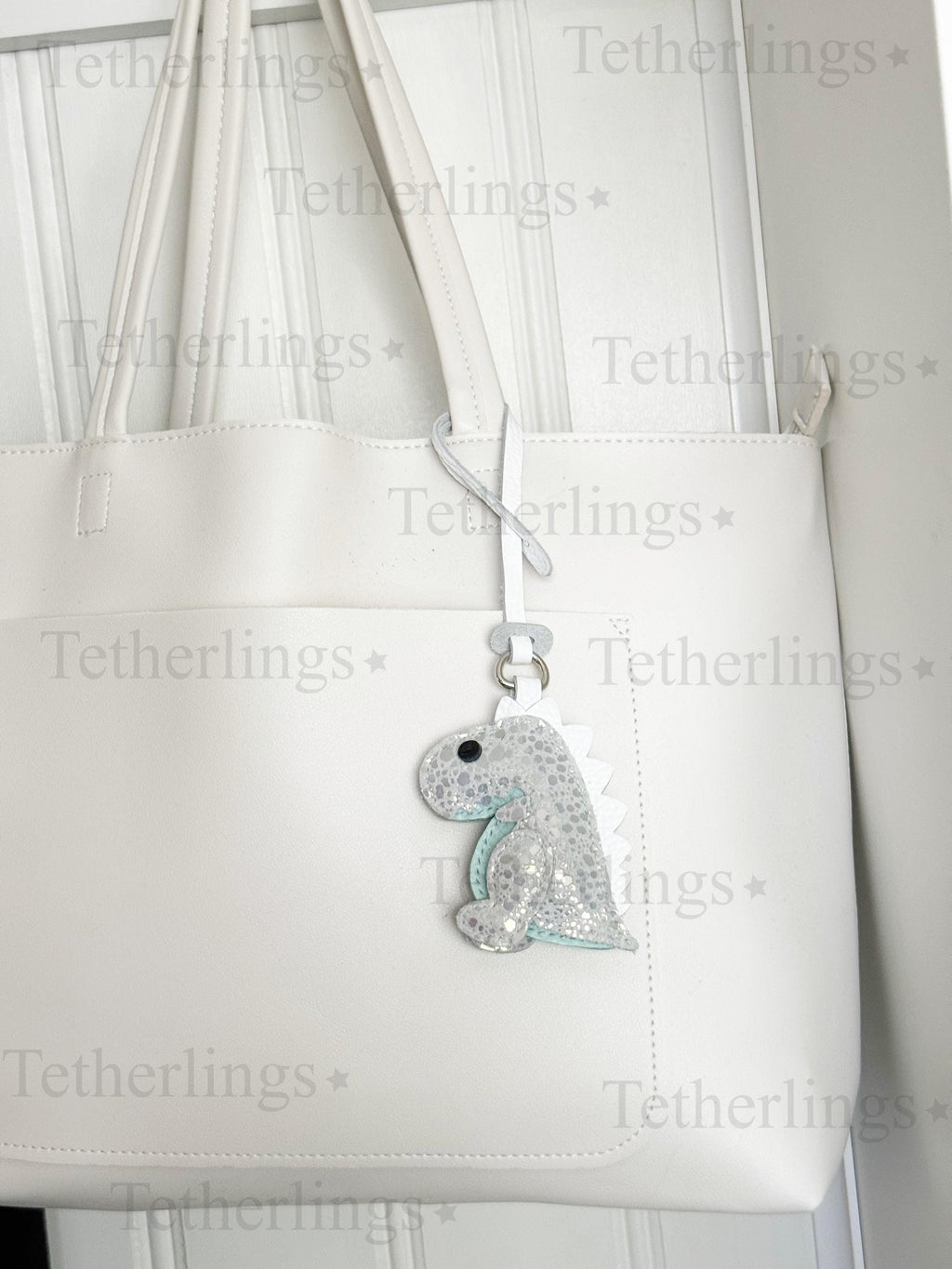 EXCLUSIVE Color! Opal Rexling Dinosaur Genuine Leather Charm, Handmade Bag Purse Backpack Key Chain