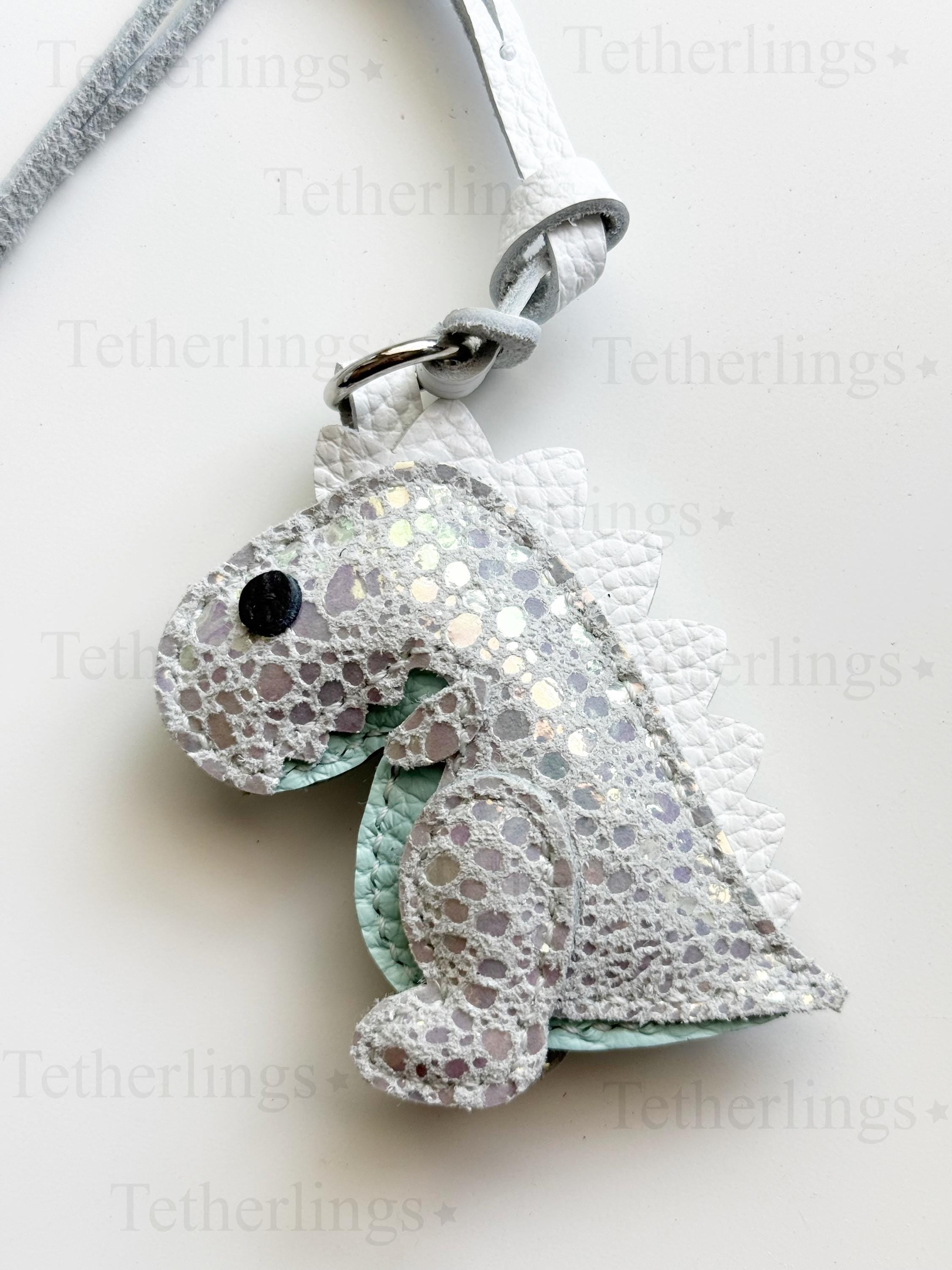 EXCLUSIVE Color! Opal Rexling Dinosaur Genuine Leather Charm, Handmade Bag Purse Backpack Key Chain