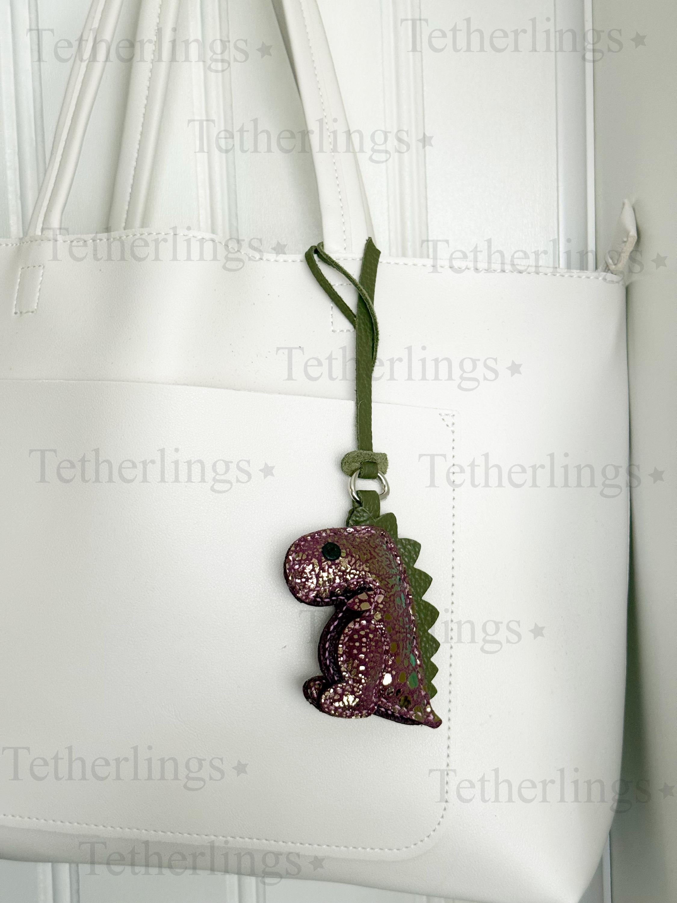 EXCLUSIVE Color! Plum Thistle Rexling Dinosaur Genuine Leather Charm, Handmade Bag Purse Backpack Key Chain