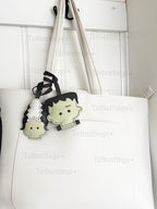 Frankling & Bride Bag Pendant | Handmade Leather Halloween Bag Keychain | Gothic Purse Charm | Cute Monster Keychain