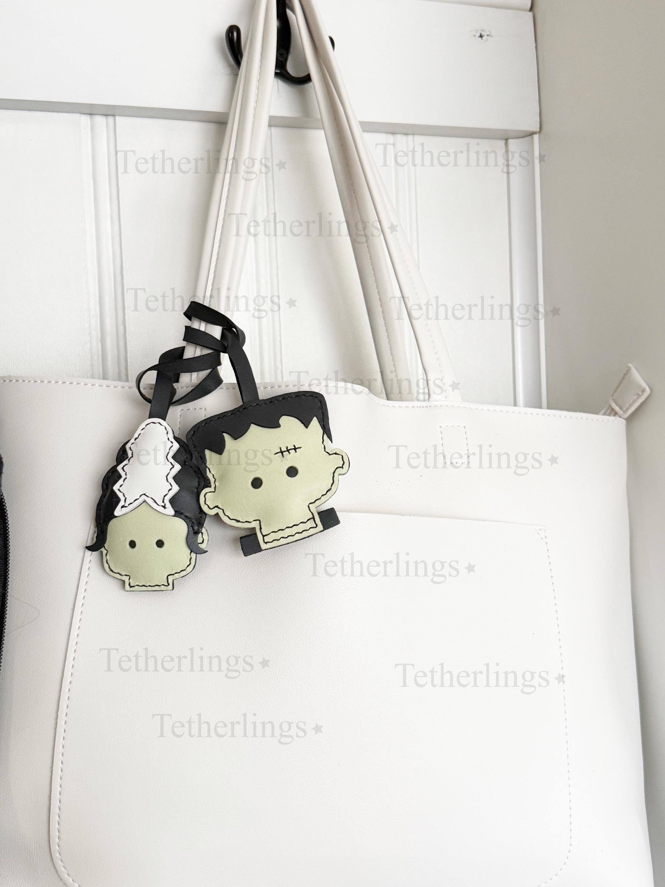 Frankling & Bride Bag Pendant | Handmade Leather Halloween Bag Keychain | Gothic Purse Charm | Cute Monster Keychain