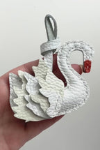 Swan Black White Genuine Cowhide Leather Charm, Handmade Bag Purse Backpack Key Chain