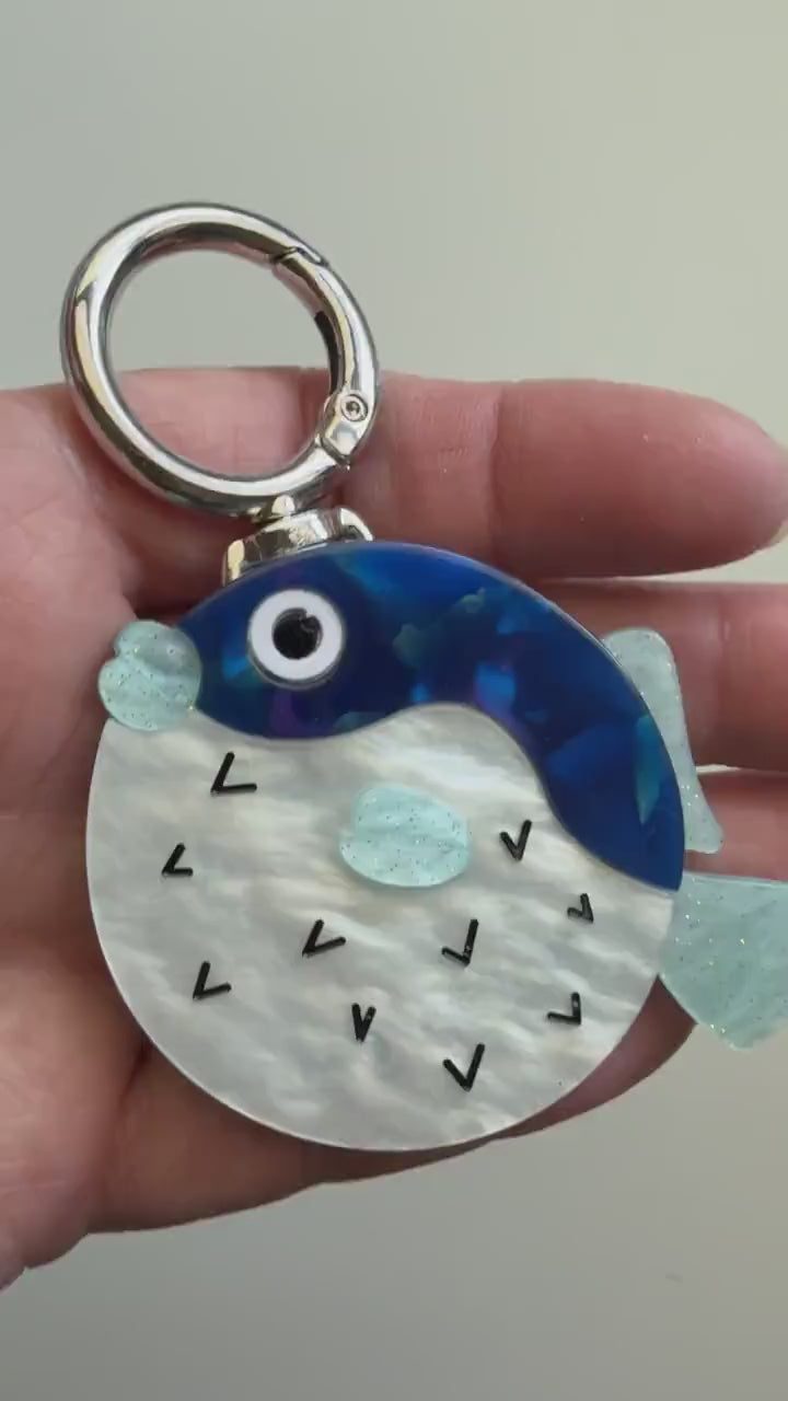 Acrylic Puffer fish Pendant Brooch and Keychain