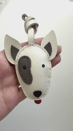 Bull Terrier Dog Leather Charm, Handmade Bag Purse Backpack Key Chain