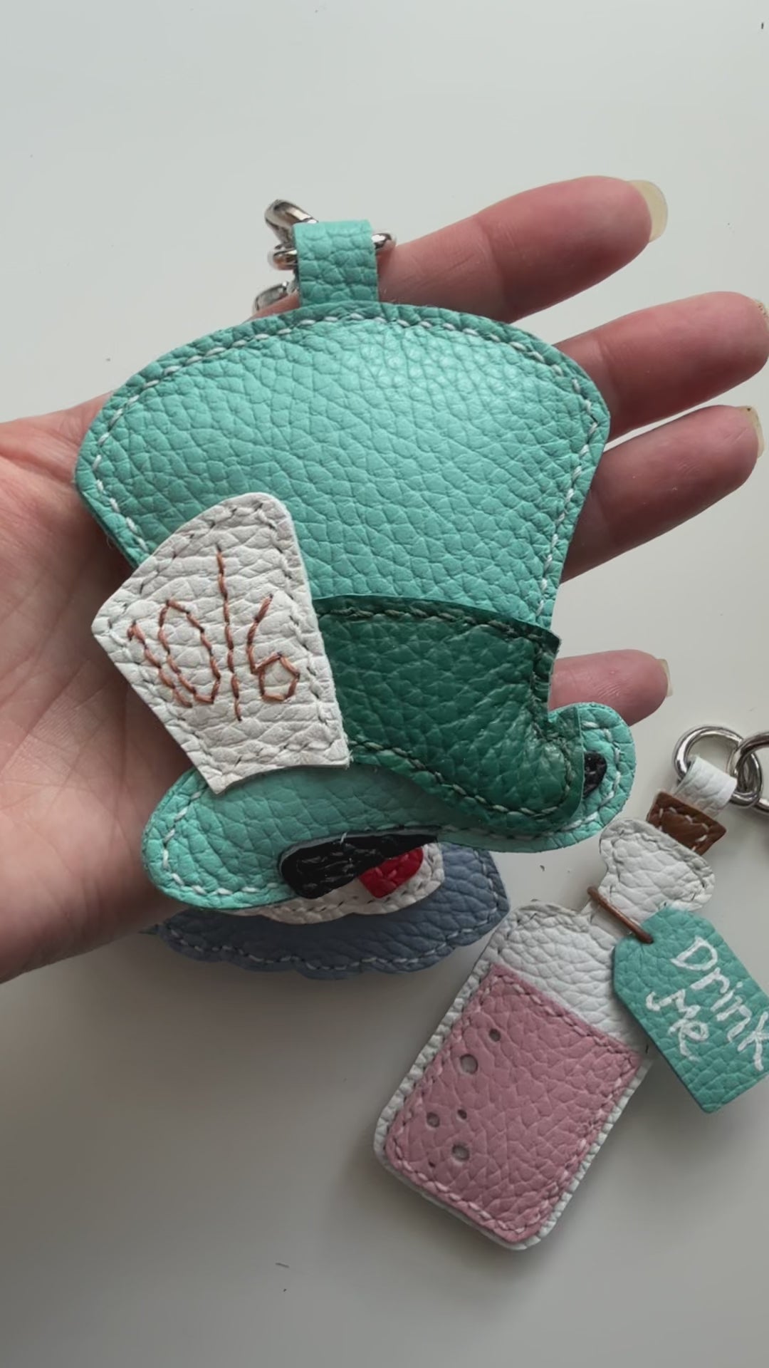 EXCLUSIVE Alice In Wonderland Genuine Leather Charm, Handmade Mad Hatter Drink Me Bottle