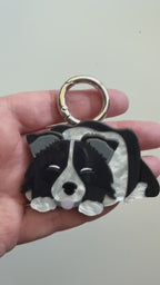 Layered Acrylic Border Collie Black and White Dog Puppy Pendant Brooch and Keychain