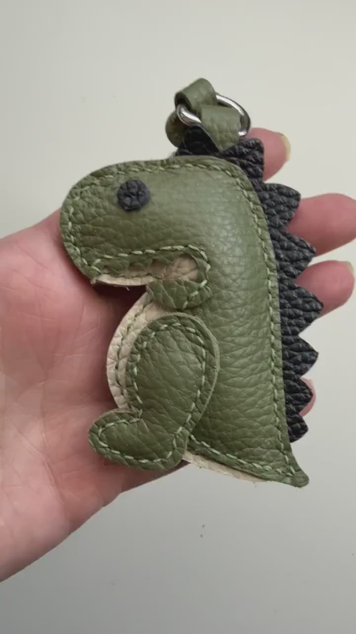 Dino Genuine Leather Charm, Handmade Bag Purse Backpack Key Chain