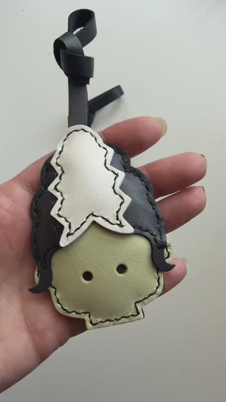 Frankling & Bride Bag Pendant | Handmade Leather Halloween Bag Keychain | Gothic Purse Charm | Cute Monster Keychain