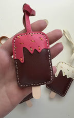 Popsicle Ice Cream Genuine Leather Charm, Handmade Bag Purse Backpack Key Chain