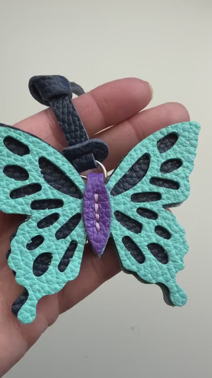 Cute Butterfly Genuine Leather Charm, Handmade Bag Purse Backpack Key Chain