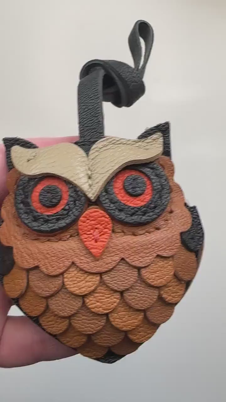 Owl Forest Animal Fall Handmade Genuine Leather bag Charm