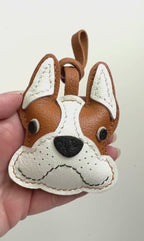 French Bulldog Brown Fawn Leather Charm, Handmade Bag Purse Backpack Key Chain