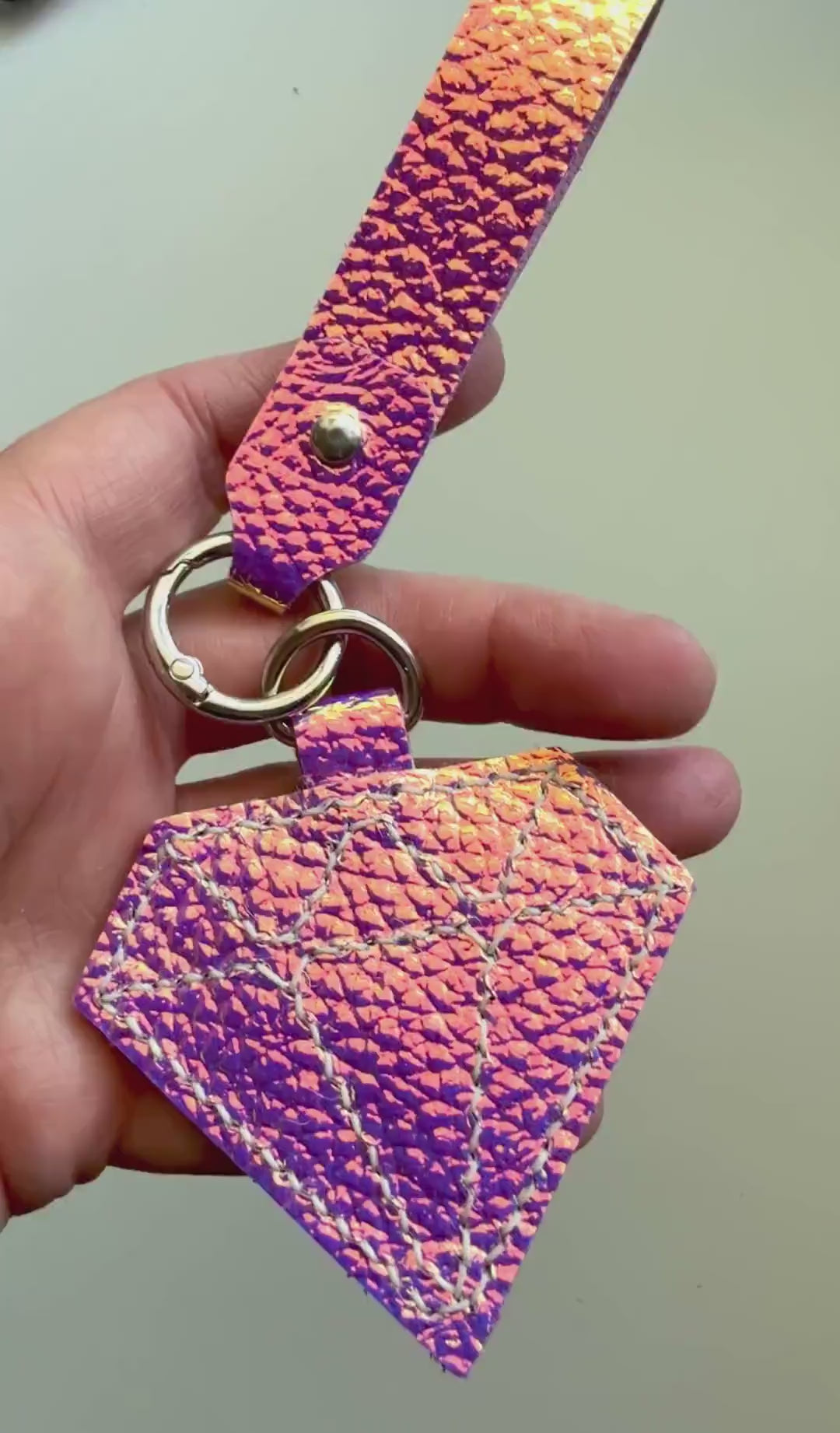 Iridescent Diamond and Wrist Strap Genuine Leather Charm, Handmade Bag Purse Backpack Key Chain