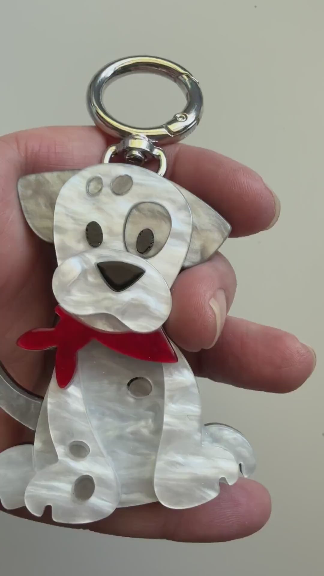 Layered Acrylic White Spotted Dog Pendant Brooch and Keychain