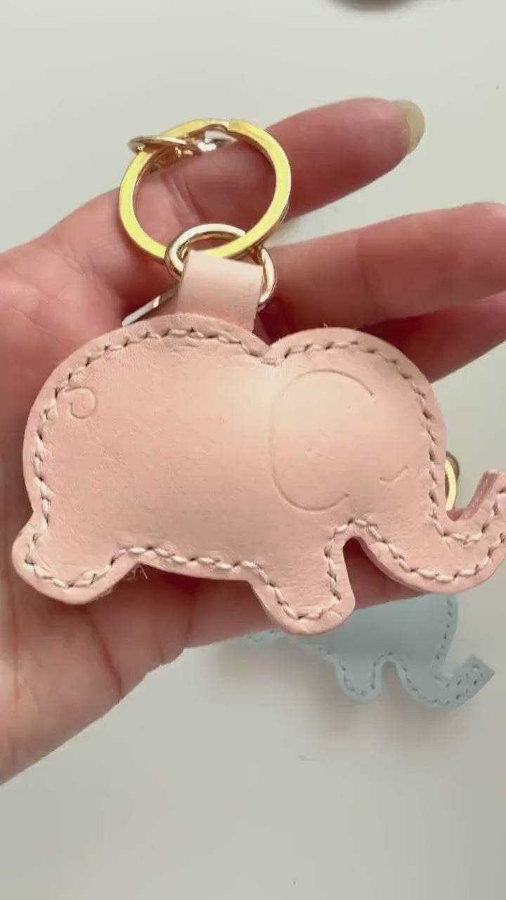 Elephant Clip Baby Bag Genuine Leather Charm, Handmade Bag Purse Backpack Key Chain