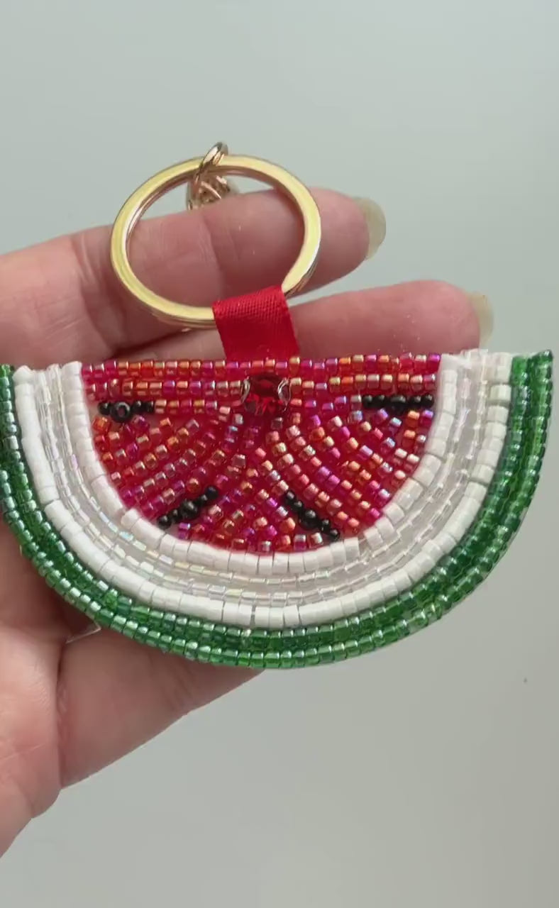 Watermelon Clip Beaded Bag Charm: Handmade Key chain