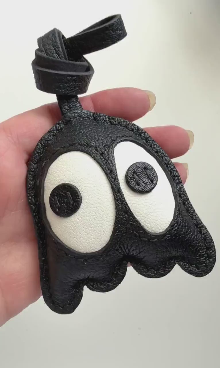Cute Spooky Halloween Ghost Leather Charm, Handmade Bag Purse Backpack Key Chain