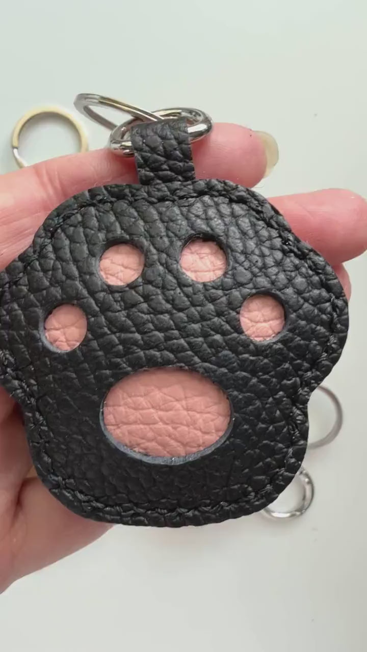 Paw Print Clip Genuine Leather Charm, Handmade Bag Purse Backpack Key Chain Cat Dog