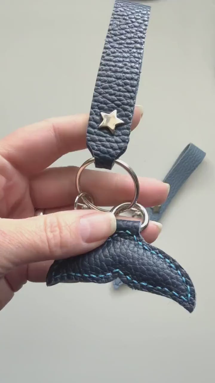 Whale Tail and Wrist Strap Handmade Genuine Leather Keychain