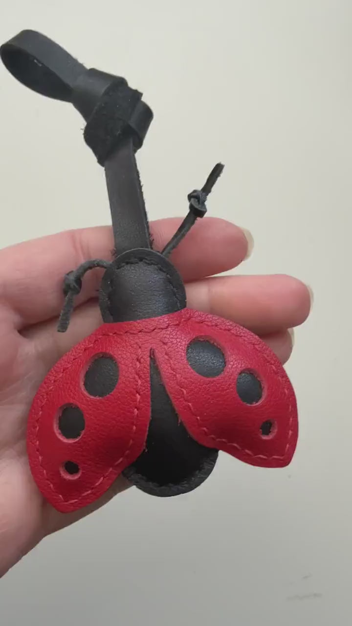 Ladybug Genuine Leather Charm, Handmade Bag Purse Backpack Key Chain