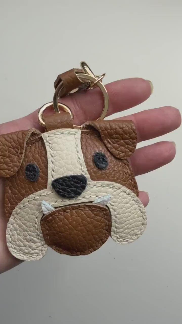 Bruno the Bulldog Puppy Genuine Leather Bag Charm